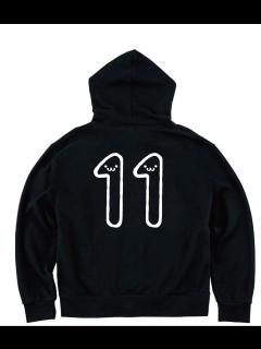 [x]11 じゅういち 十一 eleven 数字 ナンバー 記号 文字 筆絵 イラスト ジップパーカー | 数字1～2桁 | サモエスキー